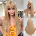 Perruque longue droite synth�tique - jozsi - blond p�le - avec franges - 26 pouces - r�sistant � la chaleur ...
