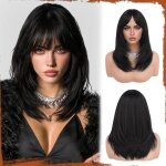 Perruque longue avec frange - jozsi - 40 cm - noir naturel - cheveux synth�tiques - frange ajustable