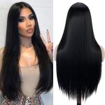Perruque longue lisse noire - levys - 26 pouces - cheveux synth�tiques - r�sistant � la chaleur - franges ...