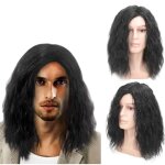 Perruque longue ondules noir pour hommes fte ou usage quotidien postichepunk popstar noir perruque ...