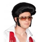 Perruque noire rock homme - effet banane - pattes sur les c�t�s