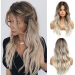 Perruque ondul�e ombre brune � blonde - levys - cheveux synth�tiques - r�sistant � la chaleur - 24 pouces ...