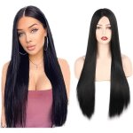 Perruque synthtique - autrement - 28inches - noire lisse longue - raie centrale naturelle - fiber rsistante ...