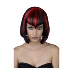 Perruque vampire femme m / l - accessoire de dguisement - noir et rouge - cheveux courts et mches rouges ...