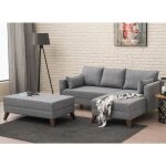 Petit canapé convertible dangle droit avec pouf tissu gris kandy 205 cm Petit canapé convertible dangle droit avec pouf tissu gris kandy 205 cm