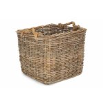 Petit carré gris rotin panier à bûches Petit carré gris rotin panier à bûches