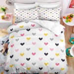 Petits coeurs color�s parure de lit 3 pieces 1 housse de couette 150 * 200cm et 2 taies doreillers 63 ...