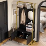 Petit meuble dentr�e noir avec miroir pat�res et rangement chaussures