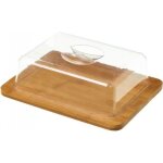 Petit plateau fromage bambou rectangulaire et cloche acrylique