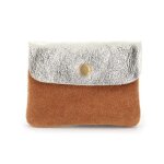 Petit porte - monnaie cartes cuir v�ritable su�de iris� a 2 tons femme - camel