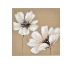 Petit tableau peint � la main cadre carr� peinture sur toile de lin beige 50x50cm fleurs blanches rapport ...