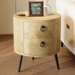Petite table basse ronde bout de canap� - table d?appoint avec panier en mdf - 47x 47 x 55cm - dore