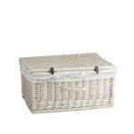 Petite valise en osier blanc - creme avec attaches en cuir naturelle