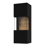 Petite vitrine suspendue 1 porte partiellement vitre collection eva. couleur noir et chne.