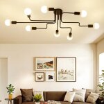 Pfca@ plafonnier vintage industrie lampe de 8 tête douille e27 noir lustre suspension luminaire en métal ... Pfca@ plafonnier vintage industrie lampe de 8 tête douille e27 noir lustre suspension luminaire en métal ...