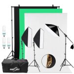 Syst�me de support de fond - photo - 3x2m - 3 fonds (vert noir blanc) - 3 softbox - 3 ampoules 150w