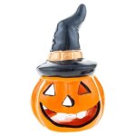 Photophore citrouille sorcière 12x8cm orange - decors de table halloween Photophore citrouille sorcière 12x8cm orange - decors de table halloween
