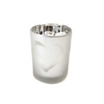 Photophore en verre givr� argent� c?ur 7 x 55 cm - blanc