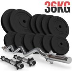 Physionics barres avec disques de poids (36 kg) - curl barre ez (120 cm /  30 mm), 2 barres d'haltres ...