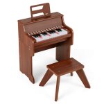 Piano pour enfants 3ans + 25 touches lumineuse avec tabouret costway - en bois - vitessevolume r�glables ...