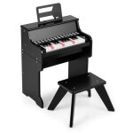 Piano pour enfants 3ans + 25 touches lumineuses avec tabouret costway - en bois - vitessevolume r�glables ...