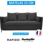 Picadily canap convertible 3 places noir matelas dunlopillo 140cm