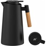 Pichet isotherme 1l carafe � caf� thermique thermos sous vide isol� manche en bois pour le caf� au th� ...
