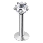 Piercing labret en acier cristal serti dun cristal en etoile - tige 10mm