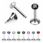 Piercing labret acier avec gemme serti par griffes (10 mm - blanc)