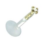 Piercing labret bioflex cristal rond serti en plaqu� or tige 6mm