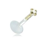 Piercing labret en bioflex tige de 10 mm serti en plaqu� or dun cristal rond