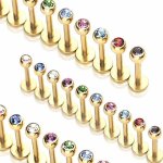 Piercing labret plaqu or avec gemme (1. 2 mm - 8 mm - violet)