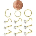 Piercing nez - acier chirurgical - 12pcs - rond cz coeur - 18 / 20g - mixte