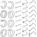 Piercing nez - hypoallergénique - acier chirurgical - 40 pièces - mixte - 18g Piercing nez - hypoallergénique - acier chirurgical - 40 pièces - mixte - 18g