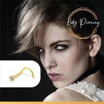 Piercing nez kody piercing or jaune 14 carats fleur zircon cubique 2mm tige courb�e - gr�ce florale et ...