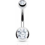 Piercing nombril acier chirurgical double strass blanc (11 mm - 5 et 8 mm) Piercing nombril acier chirurgical double strass blanc (11 mm - 5 et 8 mm)