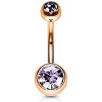  piercing nombril banane en acier inoxydable chirurgical 316l or rose double boule zircon[3555]