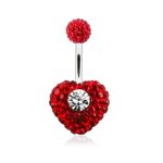 Piercing nombril c?ur cristal rouge cristal blanc incrust� boule cristal rouge 10mm