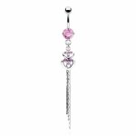Piercing nombril double coeur chaine (rose) Piercing nombril double coeur chaine (rose)
