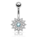Piercing nombril ventre boule fleur cristal bijoux acier chirurgical inoxydable anti allergique banane ...