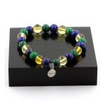 Pierres et min�raux. bracelet perles citrine + lapis lazuli + malachite 8 mm. fabriqu� en france.