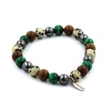 Pierres et min�raux. bracelet perles h�matite + malachite + jaspe dalmatien + bois 8 mm. fabriqu� en ...