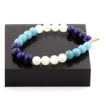 Pierres et min�raux. bracelet perles lapis lazuli + aigue - marine + pierre de lune 8 mm. fabriqu� en ...