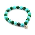 Pierres et min�raux. bracelet perles malachite + turquoise 8 mm. fabriqu� en france.