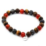 Pierres et min�raux. bracelet perles oeil de tigre + labradorite + agate rouge + bois 8 fabriqu� en france. ...