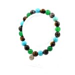 Pierres et min�raux. bracelet perles oeil de tigre + labradorite + turquoise + agate verte fabriqu� en ...