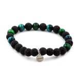 Pierres et min�raux. bracelet perles oeil de tigre vert + oeil de tigre bleu clair + lave 8 fabriqu� ...