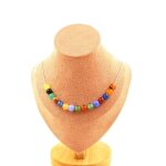 Pierres et min�raux. collier 15 perles agate multicolore 8 mm. chaine en acier inoxydable collier femmes ...