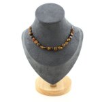 Pierres et min�raux. collier 20 perles oeil de tigre dafrique du sud. chaine en acier collier femmes ...
