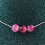 Pierres et min�raux. collier 3 perles agate ruban�e rose 8 mm. chaine en acier inoxydable collier femmes ...